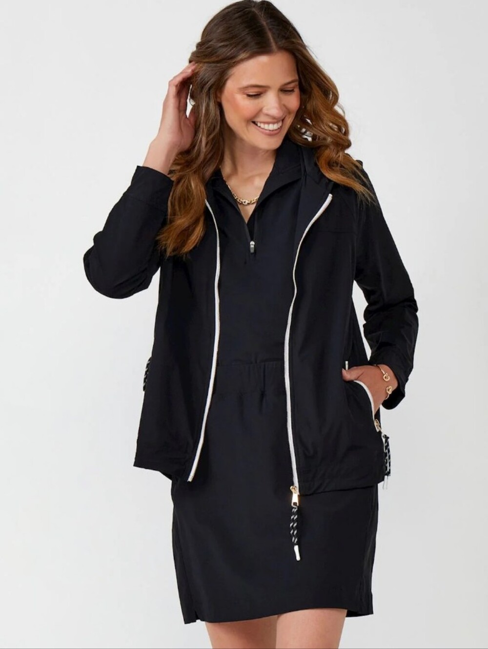 Charlie Paige Black Hooded Zip-Up Windbreaker Jacket Nwt Size Small Oversized